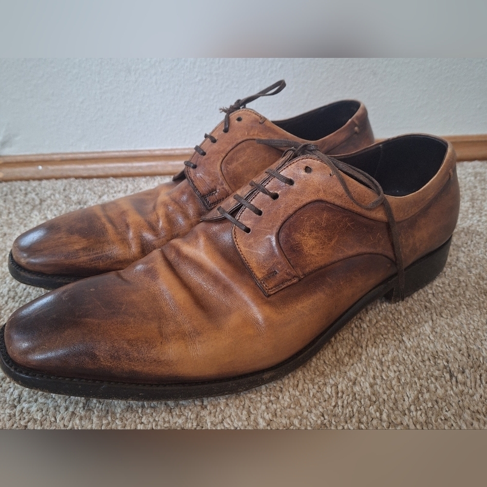 Ermenegildo Zegna XXX Couture Antique Leather Derby Dress Shoes Men's 10.5